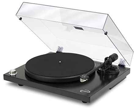 DynaVox HiFi-Plattenspieler PS-320 BT, manueller Schallplattenspieler mit Riemenantrieb, Bluetooth-Streaming, abschaltbarer Phono-Vorverstärker, 2 Geschwindigkeiten 33 u. 45 U/min, schwarz, 207814