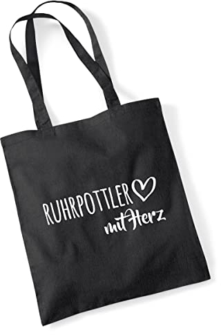 Huuraa Jutebeutel Ruhrpottler mit Herz 10 Liter Black Baumwolle Tasche Geschenkidee