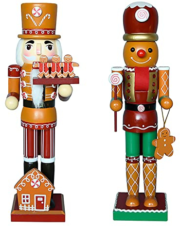 Auluda Christmas Halloween Decoration Nutcracker, Handmade Wooden Doll Figures, Festive Collectable Gift Figures, Shelves Decor Gift (2 gingerbrdmen)