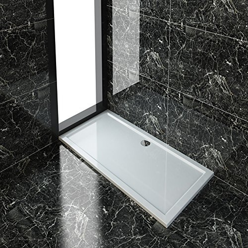 ELEGANT 1500 x 800 x 40 mm Rectangular Stone Shower Tray for Shower Enclosure Cubicle + Waste Trap