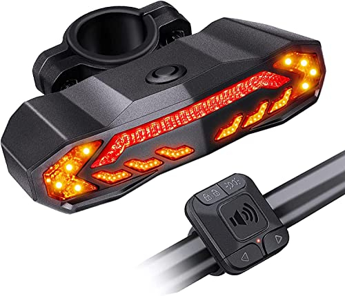 PNGOS Alarme Vélo avec Télécommande, Feu Arrière de Vélo avec Clignotants et Feu Stop 110db Plus Fort, Antivol, Rechargeable USB, Noir, Résistant à l'Eau IP54