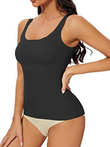 SLIMBELLE Camisola de Compresión Mujer Camisetas Moldeadoras Reductoras Chaleco Lencería Control de Barriga Interior Sin Costuras Shapewear Modal Tank Top con Sujetado desmontable Negro XXL