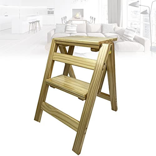 Tritthocker 2 Tritt | 2-Stufen-Leiter | Holzleiter | rutschfeste breite Stufen mit Rillen | Klappbare Sicherheits-Haushaltsleiter | Home Office Shops Mehrzweckleiter