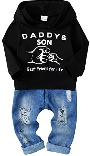SOLOYEE 2 delar baby baby set 1–5 år brev tryck huvtröja topp + slitna jeansbyxor