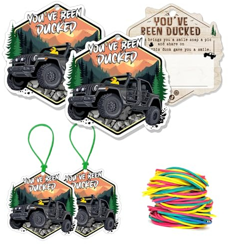 Been Ducked You've Card, Duck Duck Tags, Ducking Game Card, Rubber Duck for Tags, 6 Color Car Design, with Round Hole and Rubber Bands 50 PACK (Black)