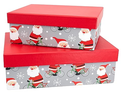 Idena 30349 – Presentlådor jultomte på cykel, 2 stycken, presentlådor, presentförpackning jul