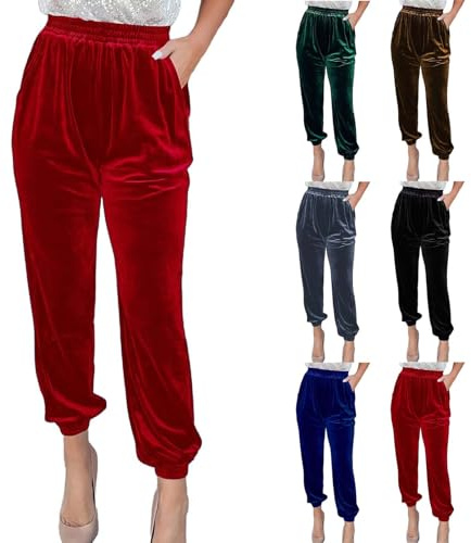 Women's Velvet Velour Joggers High Waist Baggy Sweatpants Joggers with Pockets Velvet Trouser Velour Sweatpants Winter Clearance