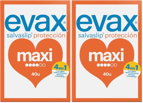Evax Salvaslip Maxi, 40 Unidades, Siéntete Fresca y Limpia Durante Todo el Día (Paquete de 2)