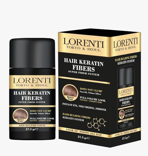 Lorenti Medium Braun - Fibre capillaire 27,5 g - Cheveux ramollissants à la kératine pour des cheveux instantanément volumineux - Épaissir les cheveux en cas de perte de cheveux - Imperméable et