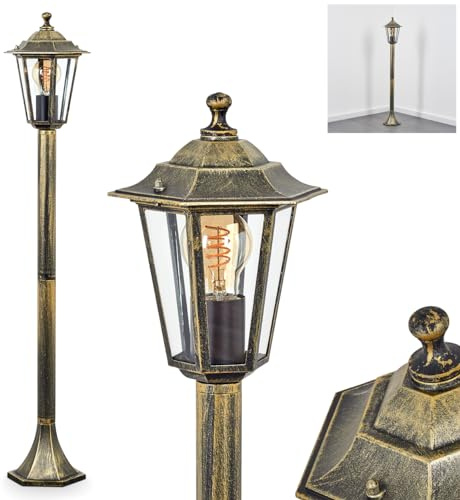 HOFSTEIN Außenstehleuchte Loria, Außenwegeleuchte aus Metall/Glas in Gold-Braun/Klar, Wegeleuchte im Landhaus/Antik/Retro/Vintage-Design für Garten, Außenbereich, Terrasse, Höhe 99 cm, E27, IP44