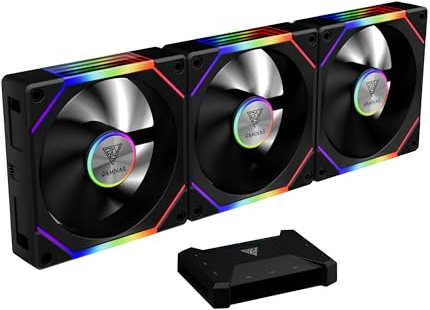 GAMDIAS AEOLUS P2-1203U 120mm ARGB PWM Fan (3 Pack w/USB Hub), Include Reverse Fan Blade x3, ARGB Sync Ready, Easy Installation & Cabless Daisy-Chain Design, Silent Operation, Up to 2400RPM, Black