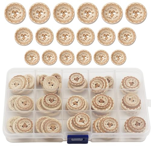 WANYI 80 Stück Holzknöpfe 15mm 20mm 25mm Runde Knöpfe Holz Kinder Natur Kinderknöpfe Babyknöpfe mit 2 Loch für DIY Nähen Babysachen Strickjacken Strickwolle (C)