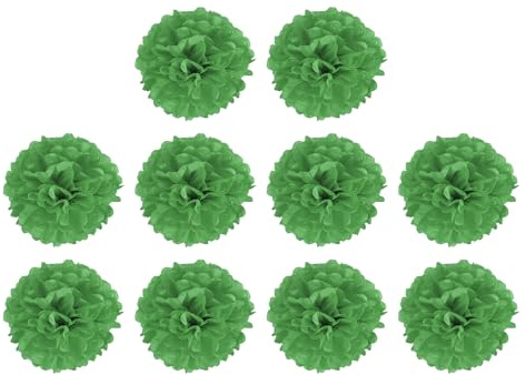 M METERXITY 10 Pack Tissue Pom Poms Flowers - Wedding Decoration, Durable & Beautiful, Apply to Birthday/Party/Wedding (6 Inches, Green)
