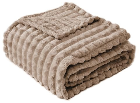 FY FIBER HOUSE Throw Blanket for Couch Soft Warm Fuzzy Twin Size Blankets for Sofa All Season Use, 60x80 Inches, Camel