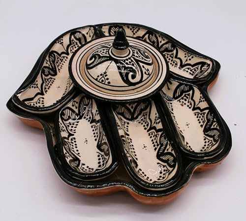 Générique Service dégustation 7 pièces - Grand modèle - Main de Fatma - Khamsa - Haute Qualité - Artisanat Marocain - Chaque pièce est unique et authentique - (Noir)