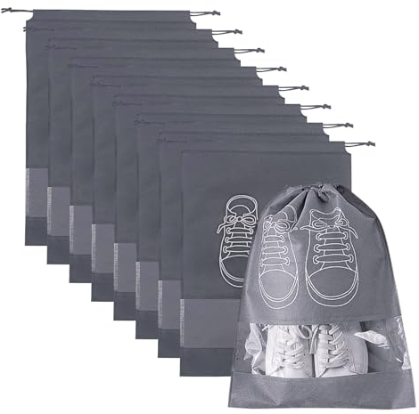FUIPVGI 8 Stück Reise Schuhbeutel, Schuh-Aufbewahrungstaschen, Staubdicht Schuhsack, Stoffbeutel mit Zugband und transparentem Schlitz, Schmutzabweisender Schuhsack, für die Reise, den Täglichen
