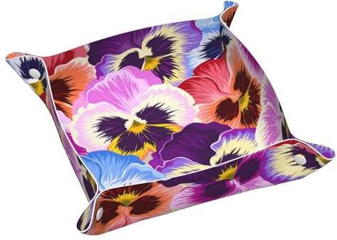 InOmak Pansies, Leather Storage Tray Jewellery Organiser Desktop Catchall Tray, Dresser Organizer Plate,S