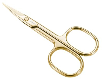 JARVISTAR Tijeras para uñas doradas, tijera de belleza de acero inoxidable, extra afilada para manicura y pedicura, tijera versátil para uñas, cutículas, cejas, pestañas y piel seca, 95 mm