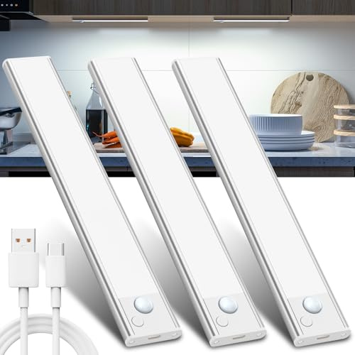 JEKEMORYE Under Cupboard Kitchen Lights LED - White 20CM 3 Pack - with 2 USB Cables