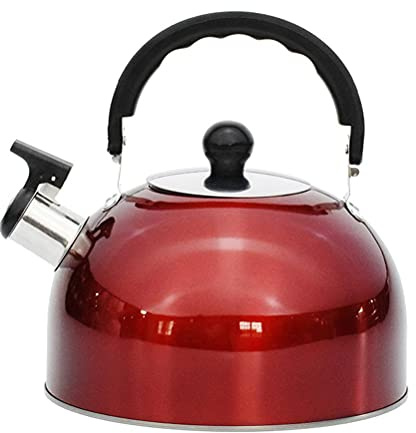 Masyrt 3L Stainless Steel Whistling Camping Bottle Lightweight Kettle for Gas Stove, Travelling Kettle with Folding Handle & Flip-Pour Spout for Camping, Fishing, Trips (red)