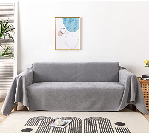 Wasserdichter Cord-Sofabezug, 3-Sitzer, rutschfester Sofaschutz, großer Sofaüberwurf, komplette Abdeckung, Wohnzimmer-Dekoration, Sofadecke, Grau (180 x 340 cm)