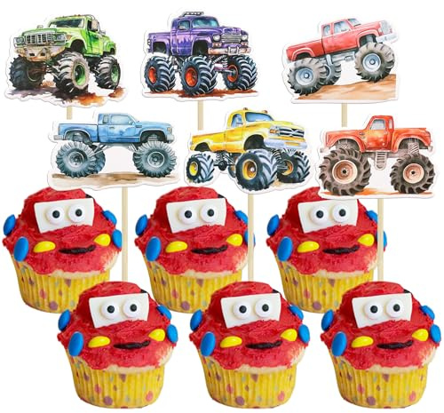 Ephlyn 36Pcs Truck Car Cupcake Toppers Picks Truck Car Theme Birthday Party Decorations Baby Shower for Boys Girls Cake Decorations for Kids Birthday Party Decorations Supplies