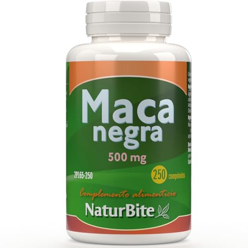 Maca Nera 500 mg, 250 compresse, NaturBite. Estratto di radice di Maca Nera altamente concentrato, favorisce la resistenza e fornisce energia.