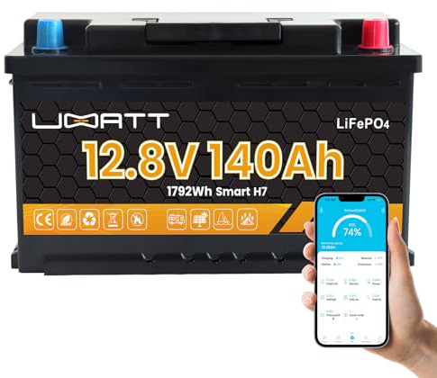UBATT LiFePO4 12V 140Ah H7 Lithium Batterie mit Bluetooth,REPT Zellen & JBD 150A BMS Low Temperature Schutz Max.15000 Zyklens Autobatterie Wohnmobil,lifepo4 12v 100ah Boot,Camping,Solarpanel