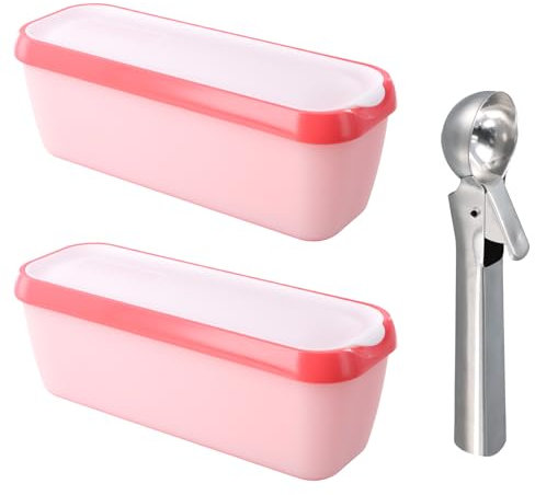 Pack of 2 ice Cream Containers, 1.5 L Reusable Cups with Lid, Freezer Safe, for Homemade Sorbets, Yogurt, Comes with Ice Scoop