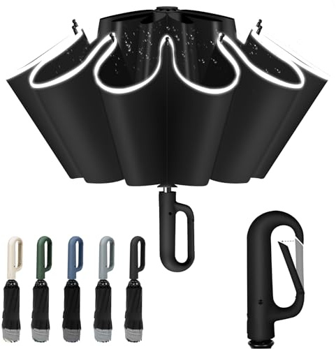 Vicloon Vindtätt hopfällbart regnparaply, 106 cm automatiskt omvänd paraply, 10 förstärkta skenor, bergsbestruket spänne, UV-skyddat handtag, perfekt för män kvinnor, Svart, 116 cm
