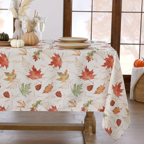 Softalker Herbst Tischdecke abwaschbar 100x140 cm Beige mit Blätterdruck rechteckig Tischdecken wasserabweisend für Outdoor Esstisch Garten Wohnzimmer Geschenk Herbstdeko herbstliche Tischdeko