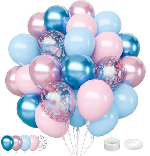 Luftballons Rosa Blau,60 Stück Helium Ballons Pastell Blau Rosa,12 Zoll Latex Ballons Set für Geburtstag,Gender Reveal Balloon für Hochzeit Braut,Graduierung Deko