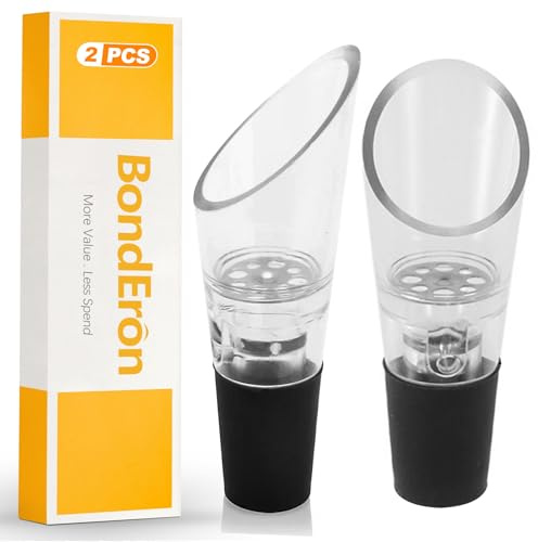 BondEron Lot de 2 aérateurs de vin avec fonction décanteur intégrée - Bec verseur anti-goutte et aérateur pour vin rouge - Compatible avec la plupart des bouteilles de vin