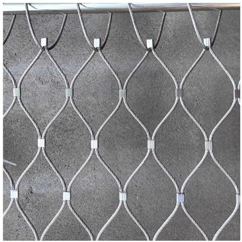 GZHERVICES 304 Stainless Steel Wire Rope Netting, Flexible Cable Balustrade Mesh, Balcony Stair Fall Protection Fence, Poultry/Animal Barrier, Easy to Cut(Silver-3mm,1x2m)
