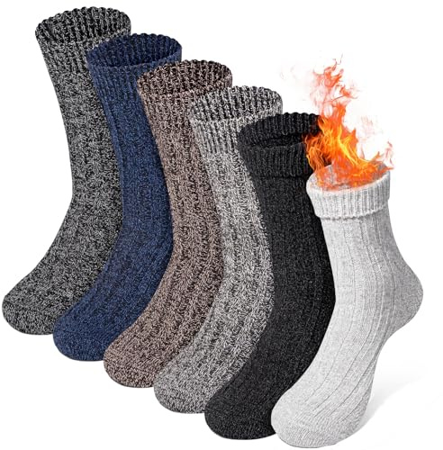 Riqiaqia 6 par merino ullstrumpor termostrumpor för män vinterstrumpor vandringsstrumpor andas vandringsstrumpor affärs- och fritid stickade strumpor sportstrumpor EU 38–45, Svart / grå / blå / grön