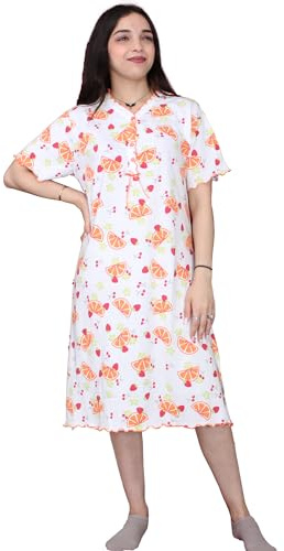 Leedya Camicia da Notte Donna Estiva, Made in Italy - Vestaglia 100% Cotone - Pigiama vestibilità Svasata e Morbida - Maniche Corte 7 Bottoni (706_FANT6_23_ Arancio, XXL)
