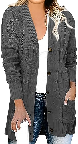 FUPODD Damenstrickjacke Pullover Damen Strickjacke Damen Schwarz Longstrickjacke Schwarze Strickmantel Dicke Strickjacke Weihnachten Strickjacken Wolle Strick Cardigan Winter Grobstrickjacke