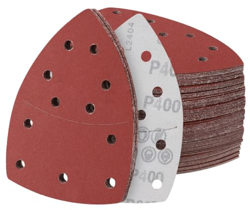 Sruhrak 60 piezas papel de lija lijadora delta 152x105mm Hojas de Lija Mouse Papel conjunto con 11 agujeros grano 400 triángulo almohadillas de lijado para madera, metal y plástico