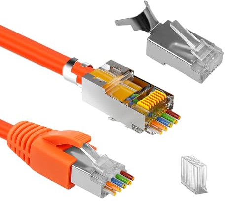 Conector RJ45 Cat 7 Cat 6A de 10 Gbps, kit de conectores de red sin herramientas, chapado en oro de 50 μ para conexiones LAN estables, Ethernet de 10 Gb/s, ideal para cables Cat 7 y aplicaciones POE