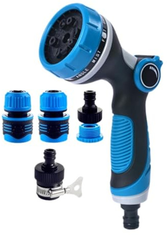 Juego de 5 pulverizadores de manguera, boquilla multifunción, pistola de pulverización resistente, boquilla de manguera de alta presión, pulverizador de mano con 10 modos y control de flujo de agua