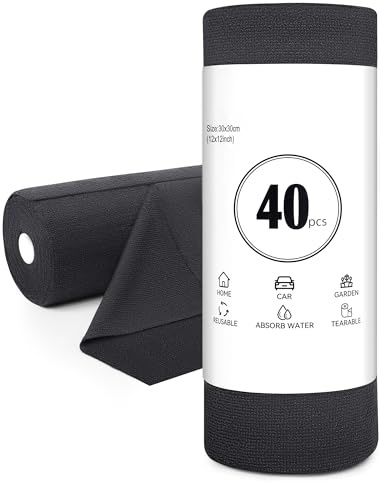Gucass Rollos de Paños de Microfibra 40 Unidades, 30x30cm Paños Reutilizables de Microfibra, Rollos de Paños de Microfibra para Limpieza del Hogar y Cocina, Paños Desprendibles, Gris