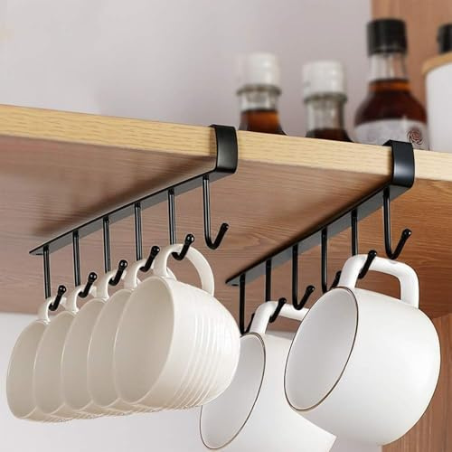 Rixotix 2 Stücke Becher Tassen Lagerung Haken Unter Rack Tassenhalter Küchenutensilien Krawatten Gürtel und Schal Hängen Rack Halter Unterschrank Schrank