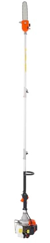VEVOR Motosierra de Pértiga a Gasolina, Motosierra Inalámbrica de 43 cc y 2 Tiempos con Barra de Corte de 25,4 cm, Cabezal Giratorio, y Extensible de 2,11 a 3,61 m para Podar Árboles, Naranja