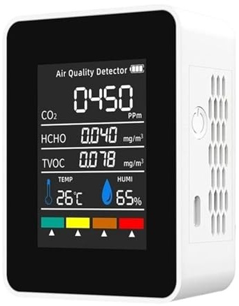Detector Gas Detector Digital De Calidad del Aire 5 En 1, Monitor Temperatura Y Humedad, CO2, HCHO, TVOC, Recargable LCD Dióxido Carbono