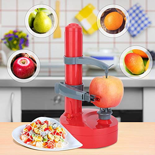 Keenso Pelapatate Elettrico Automatico per Sbucciare Utensile da Durevole ABS in Acciaio Inossidabile per Patate Pere - Rosso/bianco/verde (rosso)