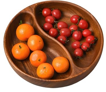 Generisch Snackschalen – Rustikales Serviergeschirr mit 2 Fächern, Snackhalter-Party-Servierschalen, hölzerne Pistazien-Snackschale | Doppelte Fachschale für Sonnenblumenkerne, Erdnüsse, Kirschen,