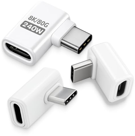 3PCS USB C 90 Degree Adapter 80Gbps avec USB C Coudé, Adaptateur USBC Mâle vers TYP C Femelle Angle Droit 240W, Prolongateur Type C Haute Vitesse pour Tablette, Console, Ordinateur, Accessoires