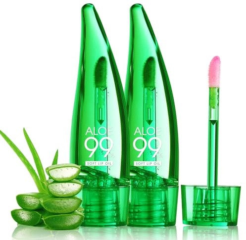 Aloe Vera Lip Oil, 2 Stück Magischer Farbwechsel Lipgloss, Lang Anhaltender Feuchtigkeitsspendendes Rosa Lippenöl, Hydrating Lip Balm, Durchsichtig Glänzend & Befeuchten Lip Gloss für Trockene Lippen