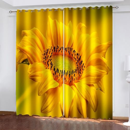 Wycian Fertiggardinen Makramee Deko Gelb 2 Er Polyester Sonnenblume H229 X B137Cm für Schlafzimmer