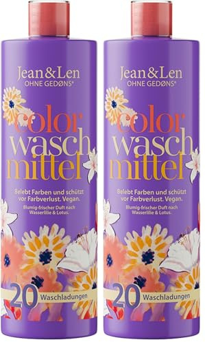 Jean & Len Colorwaschmittel Wasserlilie & Lotus, vegan, 1 L | Farb- und Faserschonend, mit pflanzenbasierten Tensiden, frischer Duft, inkl. Dosierkappe, Laundry Detergent